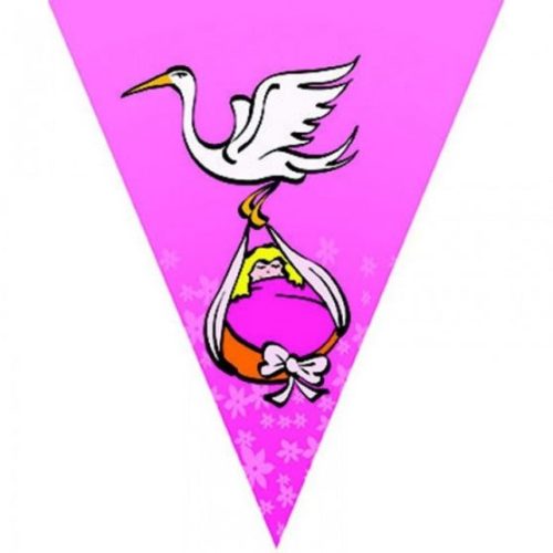 Gólya hozza  - pink zászlófüzér babaszületésre